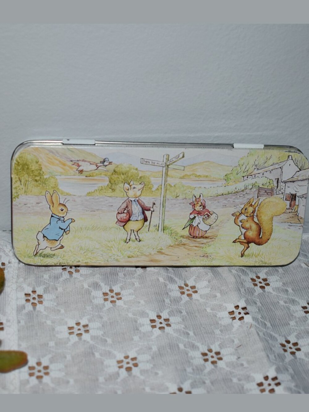 Antique Vintage 80s Peter Rabbit and Friends Tin Metal Pencil Case Box